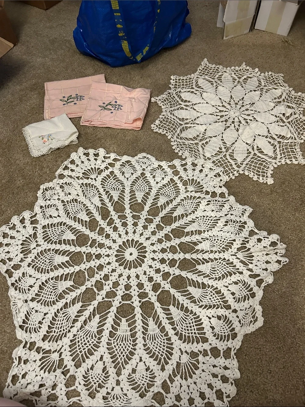 Vintage Handmade White Crochet Doilies and handkerchiefs bundle